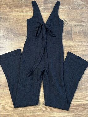 Tularosa Black Textured Tie-Front Wide-Leg Jumpsuit